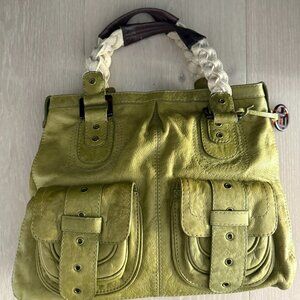 Elliott Lucca Green Leather Purse Satchel Top Handle Bag